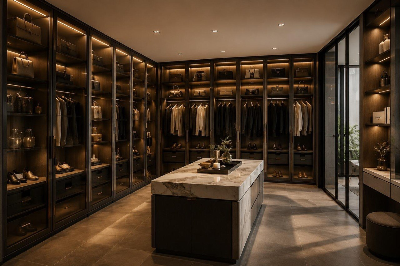 Bespoke walk-in wardrobe joinery by Dominus Kitchens