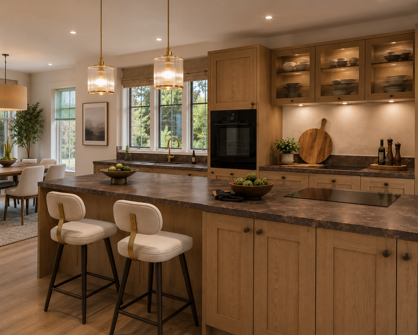 Evening — Brass Pendants kitchen in Wood