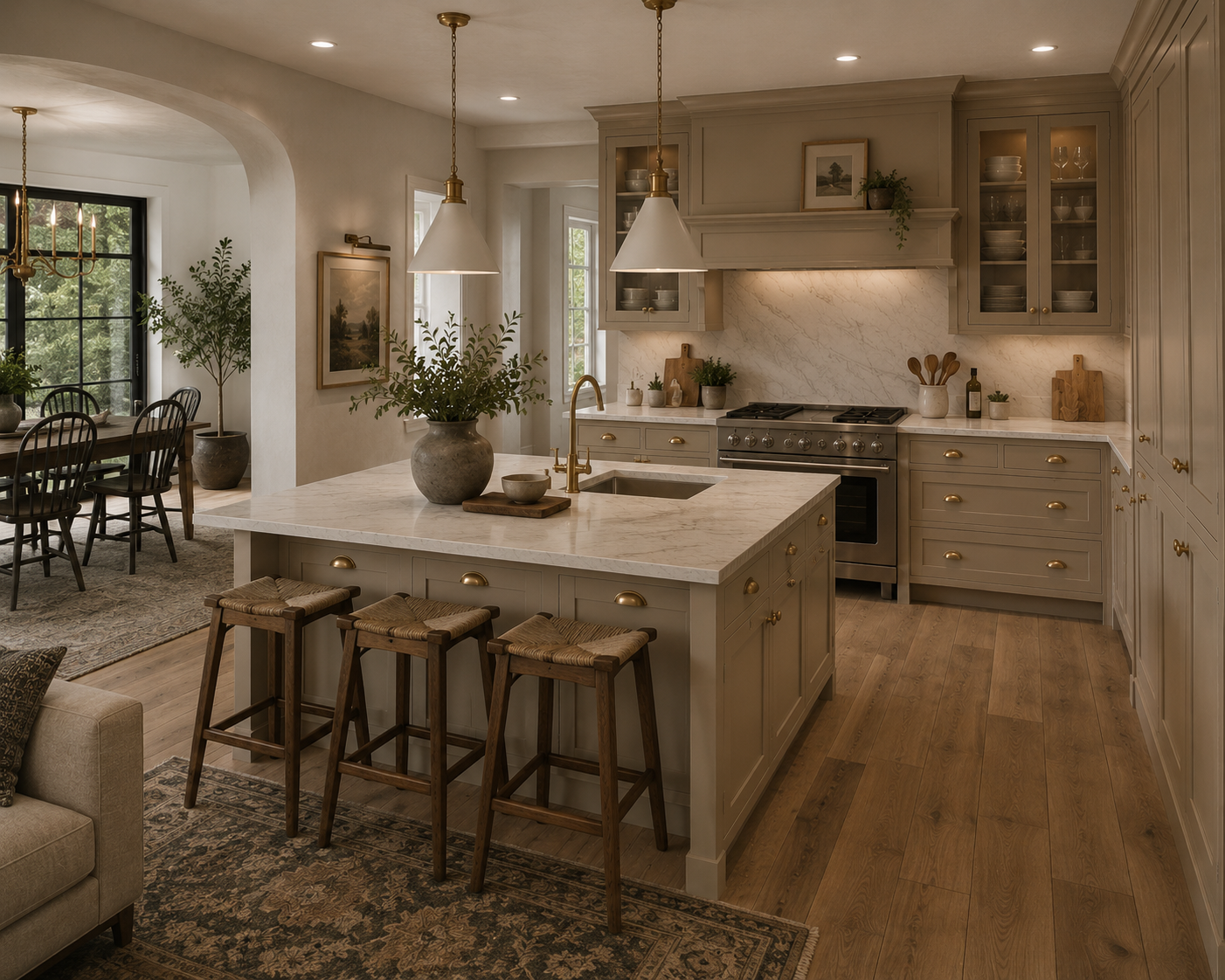 Verdant bespoke kitchen in darker beige finish — Dominus Kitchens
