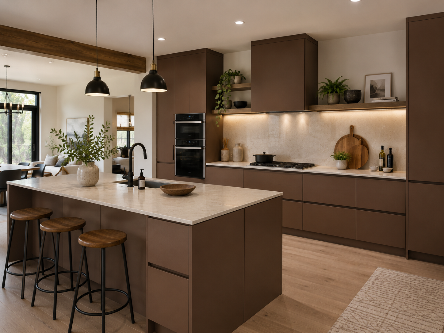 Noir bespoke kitchen in warm brown finish variant — Dominus Kitchens