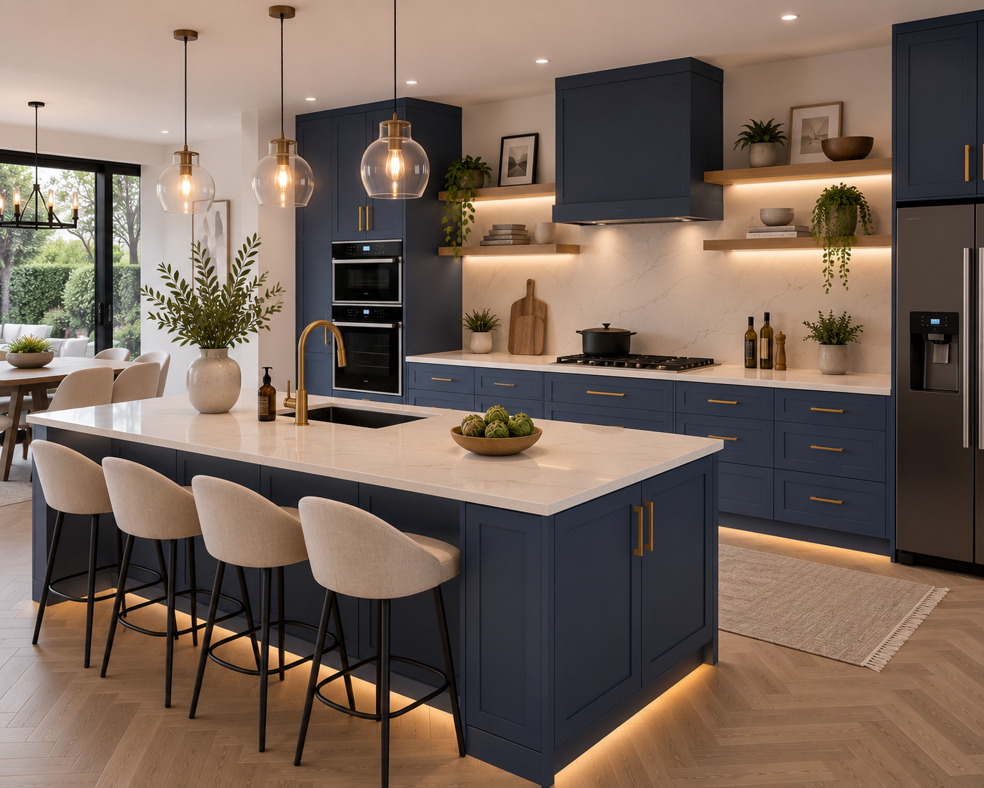 Noir bespoke kitchen in deep blue finish variant — Dominus Kitchens